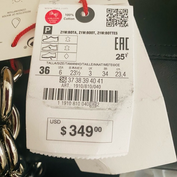 Zara Long Black Leather Wedge Silver Metal Chain Boots SZ 6 - Picture 14 of 14